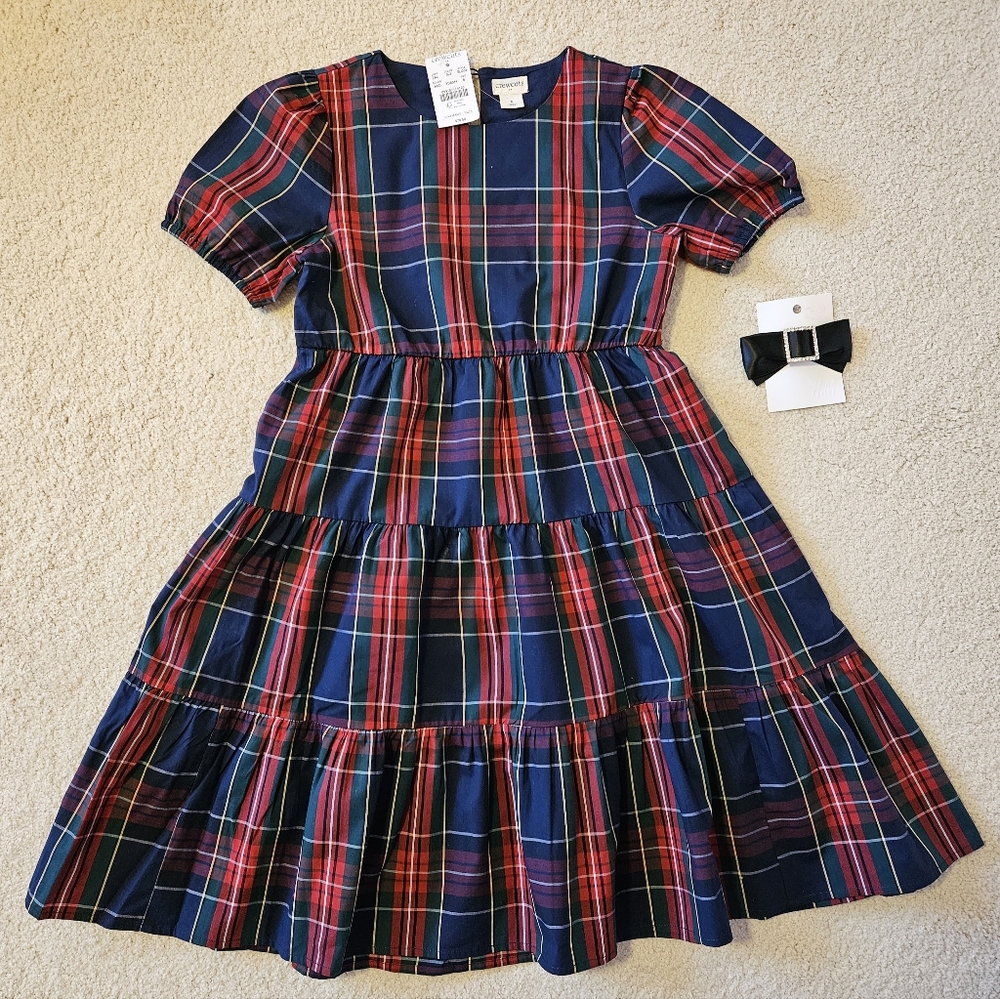 Crewcuts Checker dress(8yr) with black ribbon hair pin.